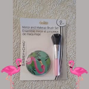 🦋 Flamingo Mirror and Brush Set